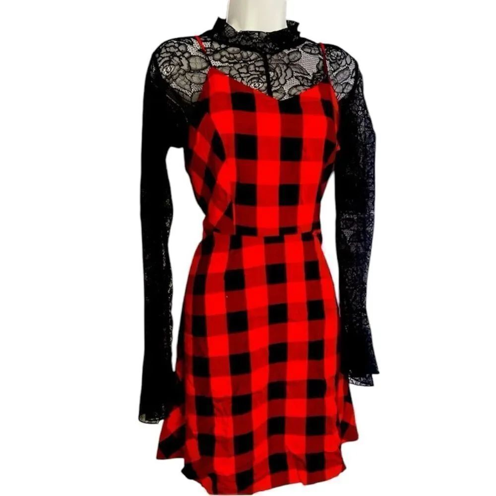 Y2K Red and Black Checkered Mini Dress